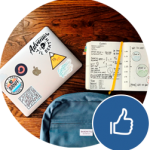 This is a picture of a notebook, a notepad and a backpack. Students need these items to organise themselves.